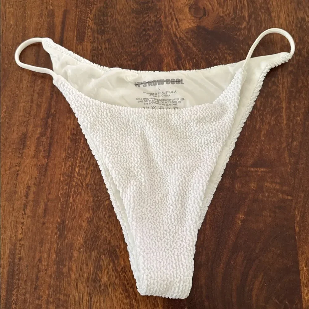NEW Free People Crinkle It's Cool Now String Bikini Bottoms WHITE LARGE